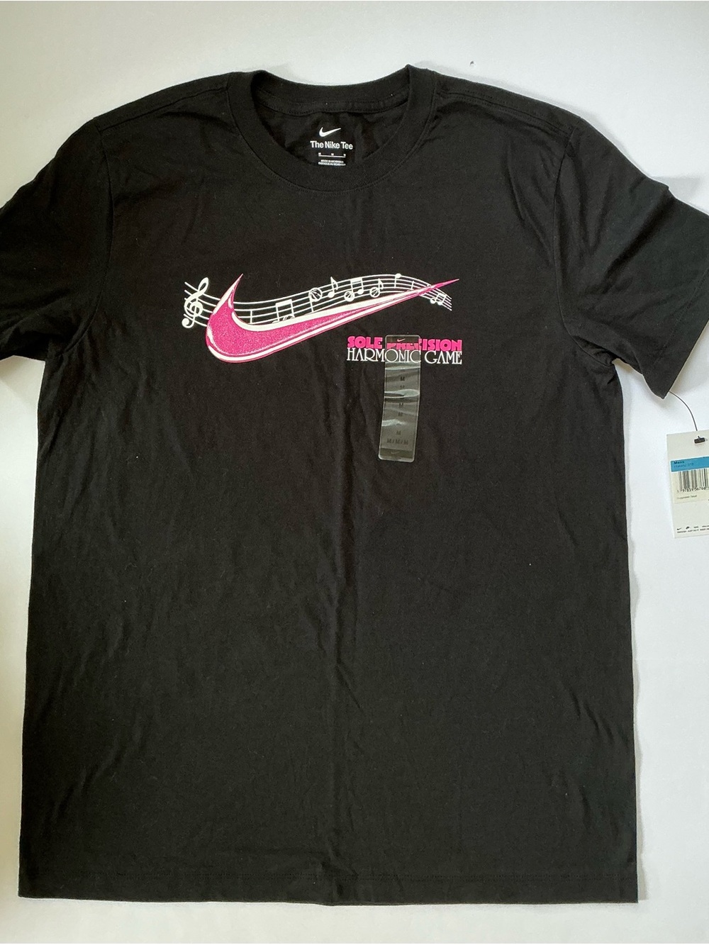 Nike Black Short-Sleeve Tee with Pink Swoosh and Music Graphic